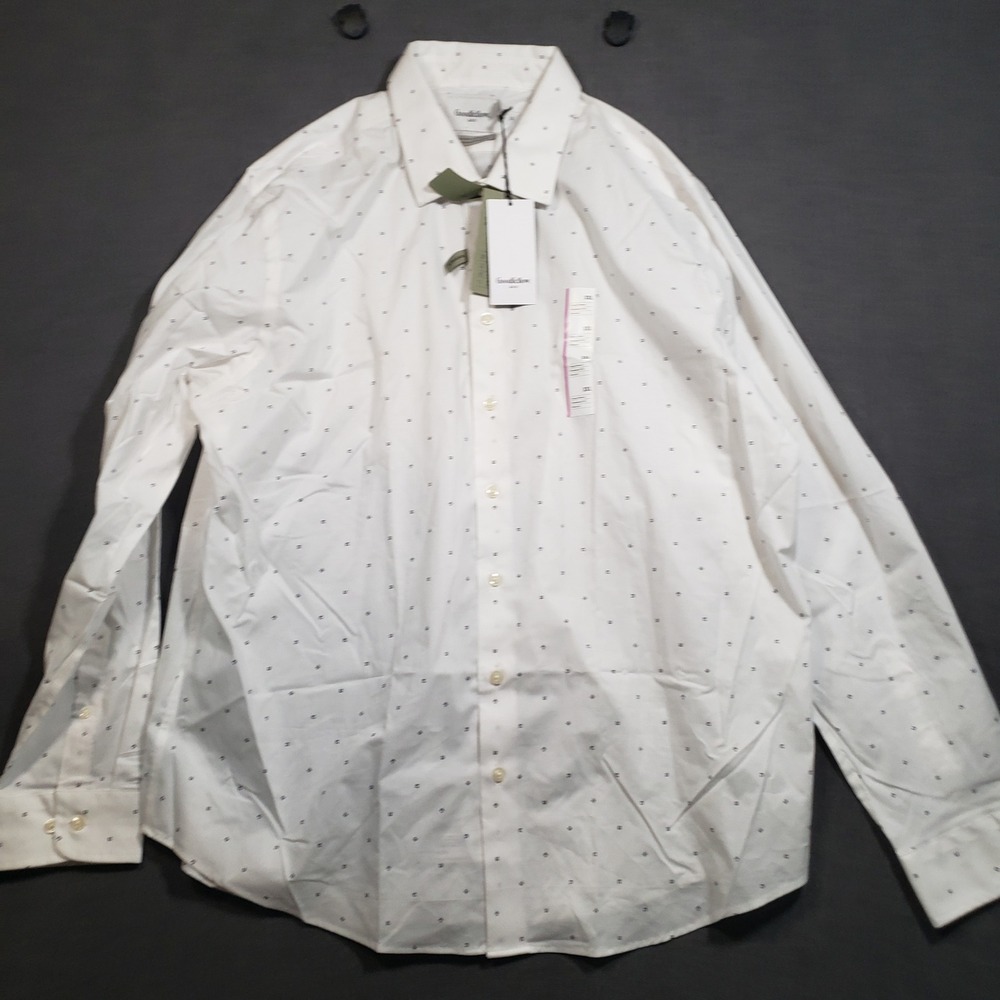 Goodfellow & Co Button Down Shirt Mens XXL White Geometric Print Stretch‎ NWT